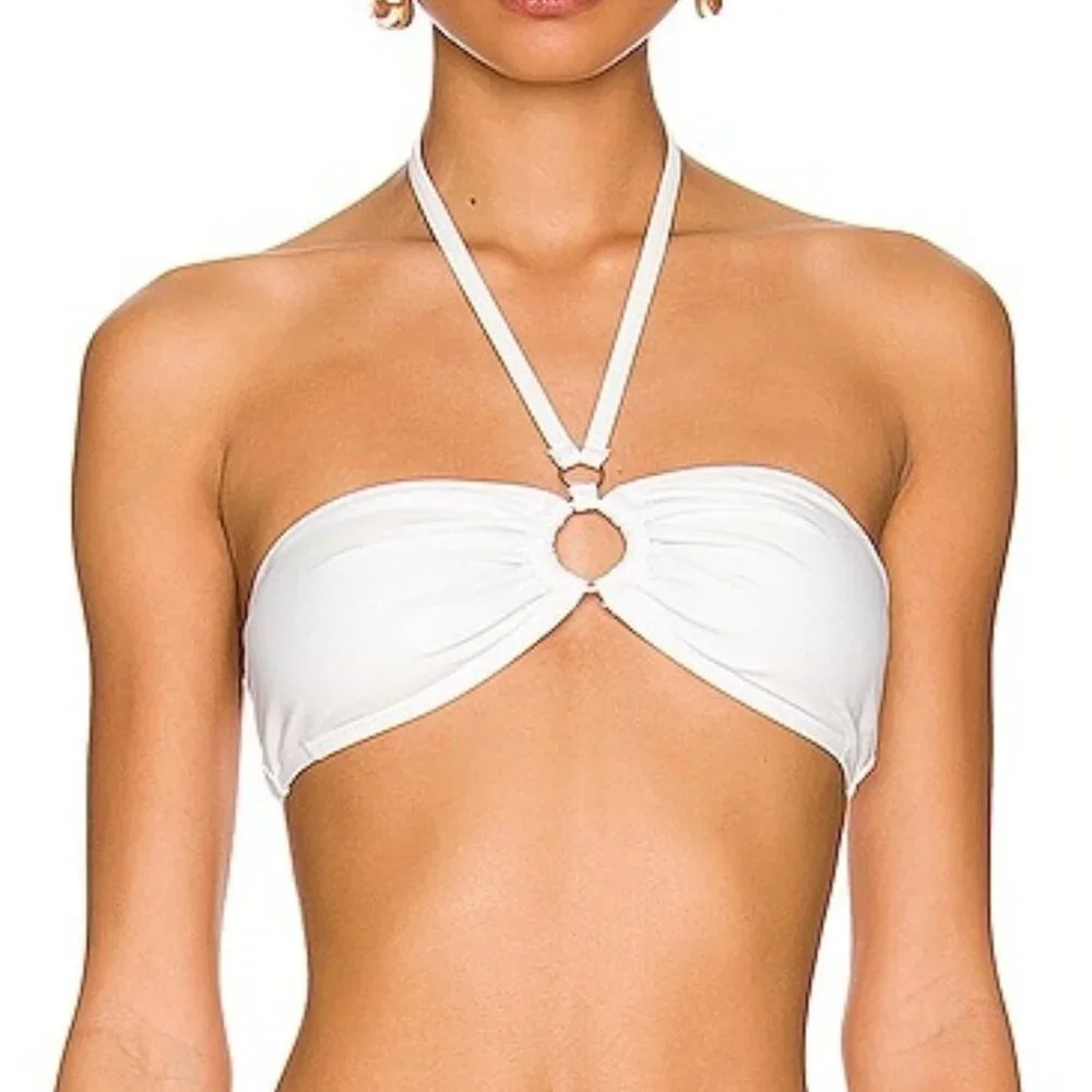 NEW superdown Ana Bikini Top in White Bandeau Halter Large L swim beach